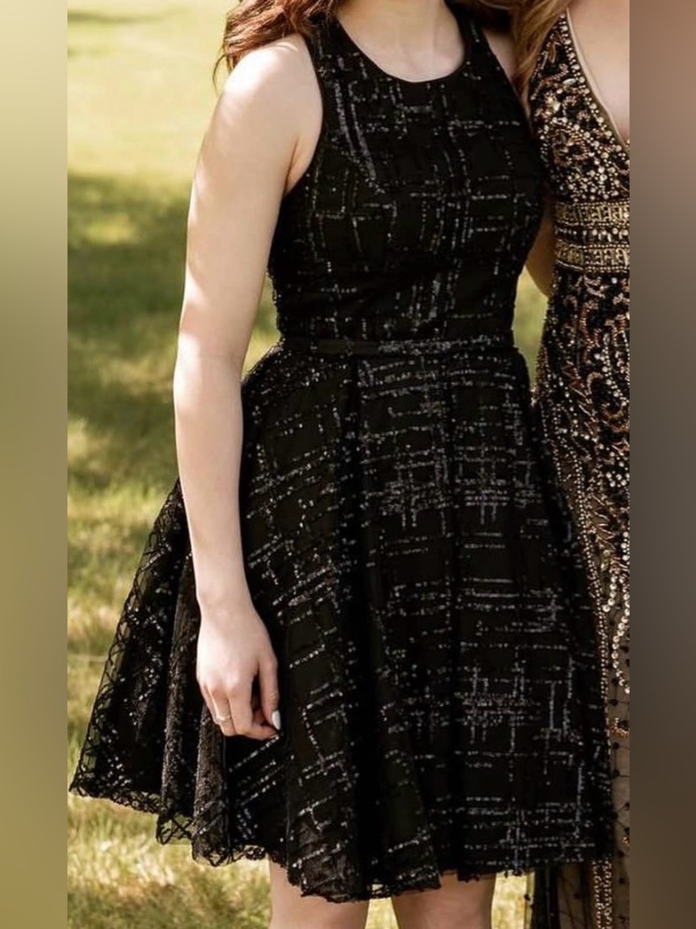 Black Sequin Fit-and-Flare Cocktail Dress
